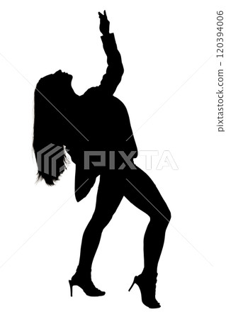 A dark silhouette of a woman gracefully dancing on a bright white background A dark silhouette of a woman gracefully dancing on a bright white background 120394006