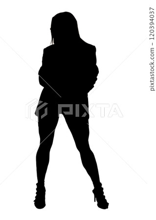 A woman silhouetted with arms crossed on a white background 120394037
