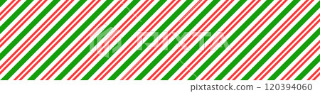 Seamless candy stripe pattern with diagonal red and green lines. Cane pattern with peppermint texture. Flat vector illustration isolated Seamless candy stripe pattern with diagonal red and green lines. Cane pattern with peppermint texture. Flat vector illustration isolated 120394060