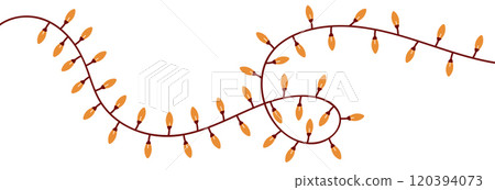 One line garland with Christmas lights. Doodle style decoration with continuous of bulbs. Flat vector illustration isolated on white background. One line garland with Christmas lights. Doodle style decoration with continuous of bulbs. Flat vector illustration isolated on white background. 120394073