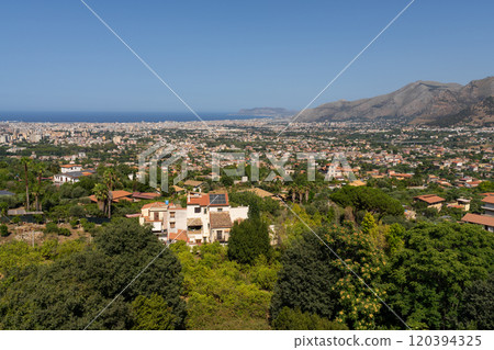 Panoramic View of Palermo City and Mountains with Lush Greenery Panoramic View of Palermo City and Mountains with Lush Greenery 120394325