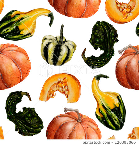 watercolor Seamless pattern of Pumpkins 120395060