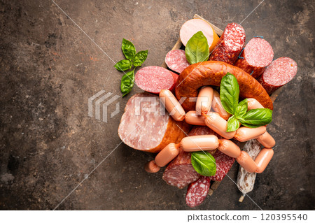 Set of different types of sausages 120395540