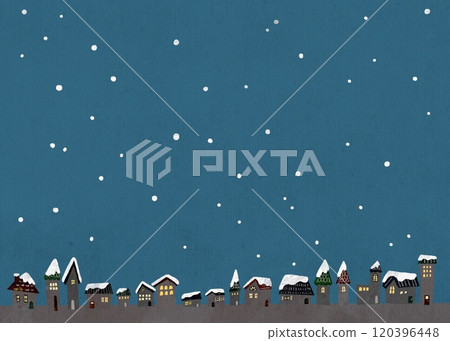 Christmas image background illustration of stylish Scandinavian style houses and snowy scenery 120396448
