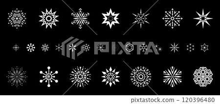 Snowflakes icon collection. Graphic modern black and white ornament. Snowflakes icon collection. Graphic modern black and white ornament. 120396480
