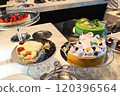 Cake with mixed berries and whipped cream, buffet 120396564
