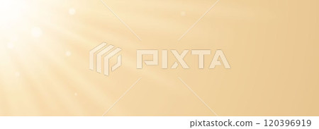 Sunburst light glare. Natural light scene wallpaper for banner, mockup, template, overlay, poster. Bright sunshine light rays and beams backdrop on surface, wall, ceiling, floor. Vector 120396919