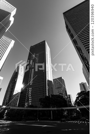 Shinjuku Subcenter Kitadori intersection and skyscrapers 2024.11 c-5 monochrome 120396940