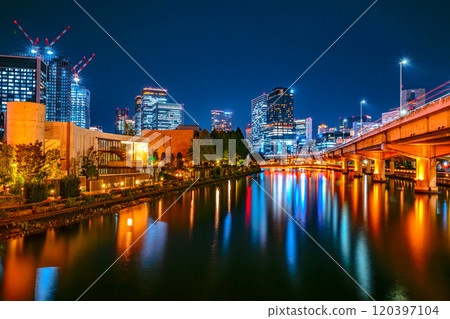 Osaka's waterfront night view: Namba Bridge 120397104