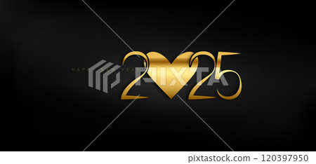 A dazzling array heralds Happy New Year 2025, showcasing vibrant numbers in a celebrated design 120397950