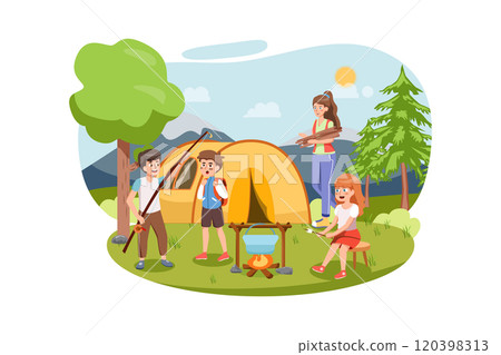 Summer landscape with kids. Children camp 120398313