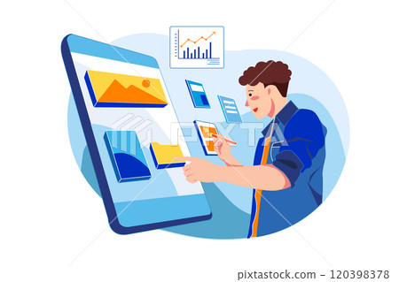 Warehouse worker scanning box while smiling at camera 120398378