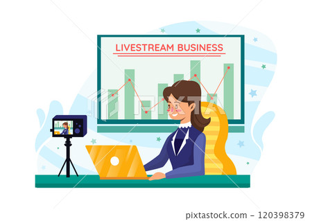 Businesswoman coaching online in front of a video camera 120398379