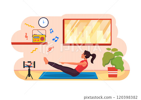 Live coach blogger streaming online by smartphone. Live coach blogger streaming online by smartphone. 120398382