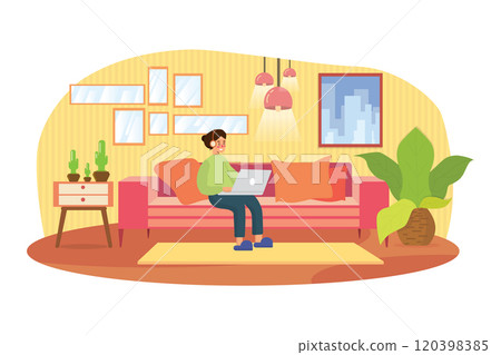 Social media young asian micro influencer in relax casual style at home 120398385