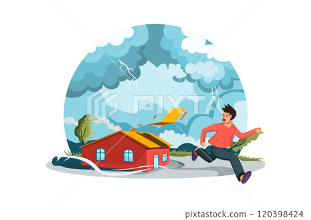 Natural disasters outdoor composition with living house on storm flat images of sky and environment 120398424