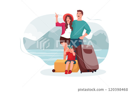 Parents and son went to the tourist destination 120398468