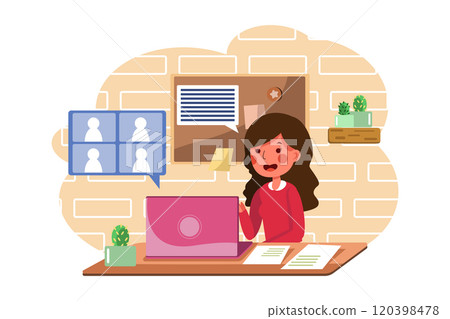 The woman learns communication skills with online class. 120398478