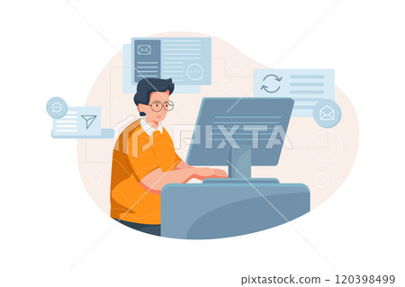 The boy is interacting on social networks. The boy is interacting on social networks. 120398499