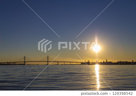 First sunrise from Rinko Park with the Bay Bridge 120398542