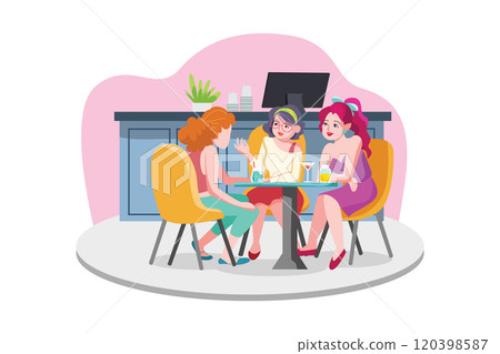 People sitting in a coffee shop. Cafe with friends on tables 120398587