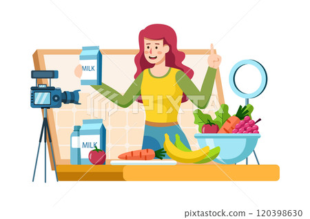 Young female recording video content on healthy food 120398630