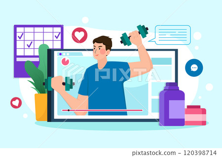 Live coach blogger streaming online by smartphone. 120398714