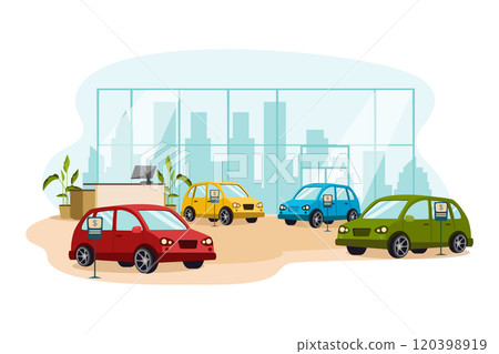 Cars Dealership center showroom interior Cars Dealership center showroom interior 120398919