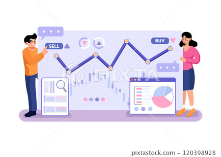 A couple communicating how to trade the market 120398928