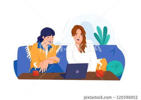 Two interns are reviewing business knowledge from their internships. Two interns are reviewing business knowledge from their internships. 120398952