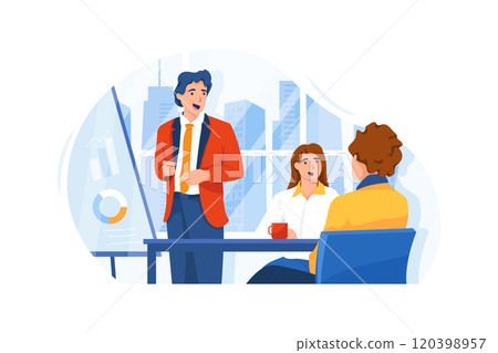 The businessman is giving a presentation about his project. The businessman is giving a presentation about his project. 120398957