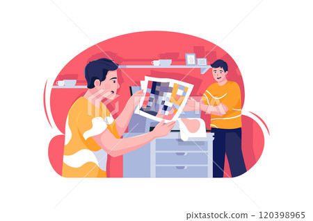 The publisher is checking the color palette in front of a colleague The publisher is checking the color palette in front of a colleague 120398965