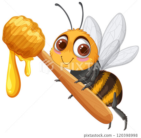 Cute Bee with Honey Dripping Spoon Cute Bee with Honey Dripping Spoon 120398998