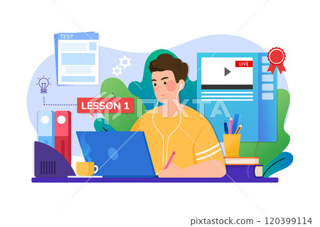 Men in education online with computer Men in education online with computer 120399114