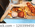bread sliced and presented on a table  120399450
