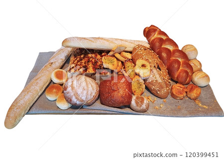 bread sliced and presented on a table bread sliced and presented on a table 120399451