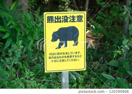 Image of a bear warning sign (stock photo) Image of a bear warning sign (stock photo) 120399806