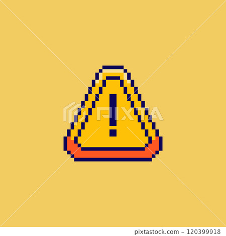Pixel art Warning Sign with Exclamation Mark game asset design 120399918
