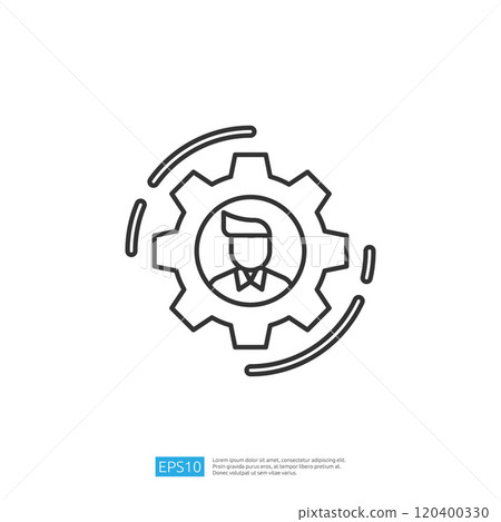 A minimalist illustration featuring a gear with a human silhouette inside, symbolizing industry and workforce integration. A minimalist illustration featuring a gear with a human silhouette inside, symbolizing industry and workforce integration. 120400330