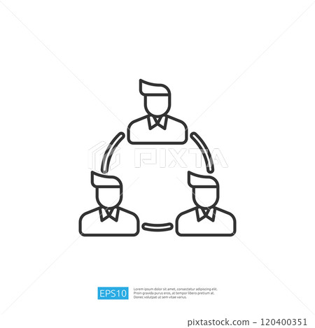 The image depicts a simple line drawing of three individuals connected in a circular arrangement, symbolizing collaboration or communication in a business context. The image depicts a simple line drawing of three individuals connected in a circular arrangement, symbolizing collaboration or communication in a business context. 120400351