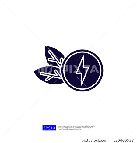 The image features a stylized representation of a leaf and a circular symbol with a lightning bolt, suggesting a connection between nature and energy. 120400538
