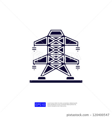 A stylized graphic representation of a power transmission tower, showcasing its structural design and purpose in energy distribution. A stylized graphic representation of a power transmission tower, showcasing its structural design and purpose in energy distribution. 120400547