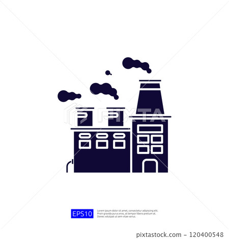 A graphic representation of an industrial factory with smokestacks, symbolizing manufacturing and production processes. A graphic representation of an industrial factory with smokestacks, symbolizing manufacturing and production processes. 120400548