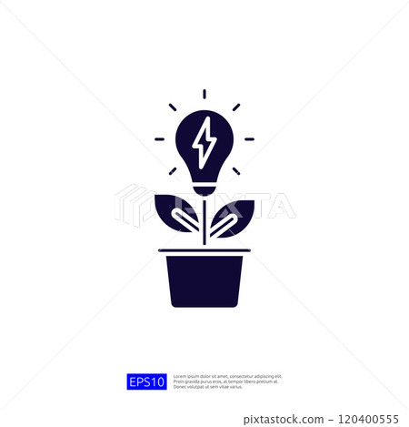An illustration of a light bulb with a lightning bolt inside, growing from a plant in a pot, symbolizing innovation and sustainability. An illustration of a light bulb with a lightning bolt inside, growing from a plant in a pot, symbolizing innovation and sustainability. 120400555