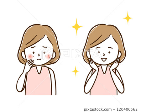 一個女人從一張容易長痘痘的臉變成了擁有美麗肌膚的女人 120400562