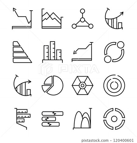 Line Art Icon Set of Business Finance Economy Infographic Statistic Diagram Data 120400601