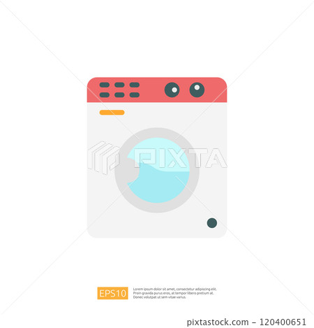 A simple illustration of a washing machine, designed in a minimalistic style, featuring a round door and control buttons for laundry purposes. A simple illustration of a washing machine, designed in a minimalistic style, featuring a round door and control buttons for laundry purposes. 120400651