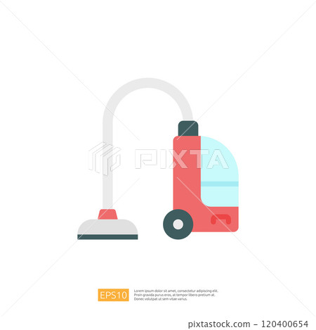 A simple, colorful illustration of a vacuum cleaner, showcasing its design and function for cleaning purposes. 120400654