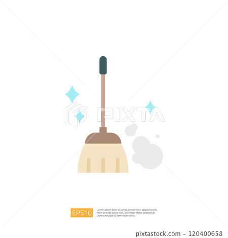 A simple illustration of a broom with a handle, adorned with sparkling effects, suggesting cleanliness and tidiness. A simple illustration of a broom with a handle, adorned with sparkling effects, suggesting cleanliness and tidiness. 120400658