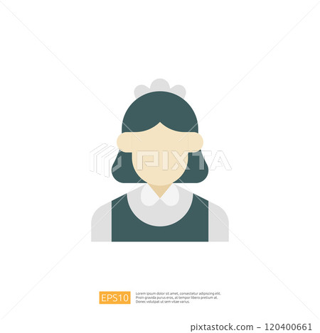 A minimalist illustration of a female character with a simple hairstyle and attire, resembling a maid or housekeeper, designed for graphic use. A minimalist illustration of a female character with a simple hairstyle and attire, resembling a maid or housekeeper, designed for graphic use. 120400661